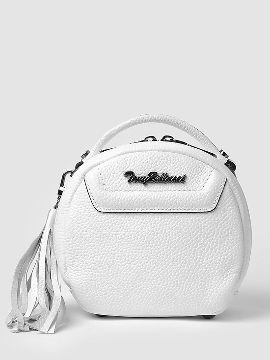 Маленькая округлая сумочка-боулер из белой кожи с кисточкой  Tony Bellucci