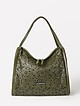 Мягкая сумка-хобо из натуральной кожи оливкового оттенка с узорной перфорацией и ручками на плечо  Tony Bellucci