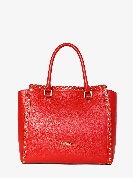 Красная сумка-тоут из натуральной кожи с люверсами  Tony Bellucci