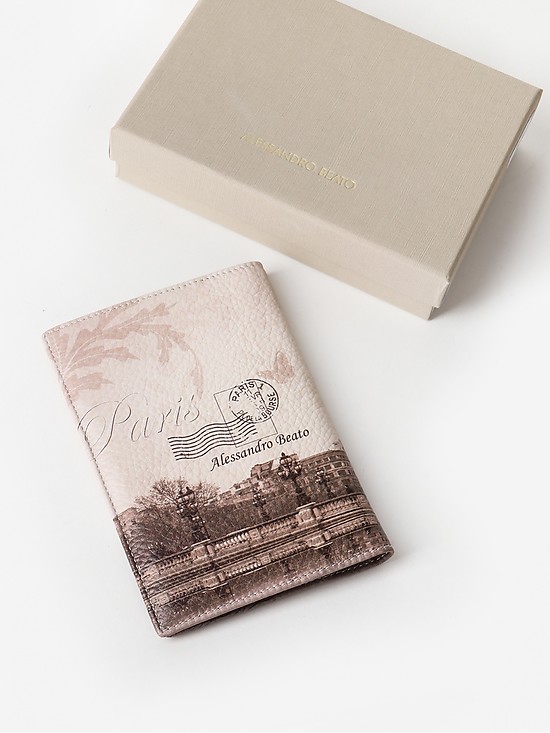 Кожаная обложка для паспорта с пейзажным принтом Парижа в бежевых тонах  Alessandro Beato