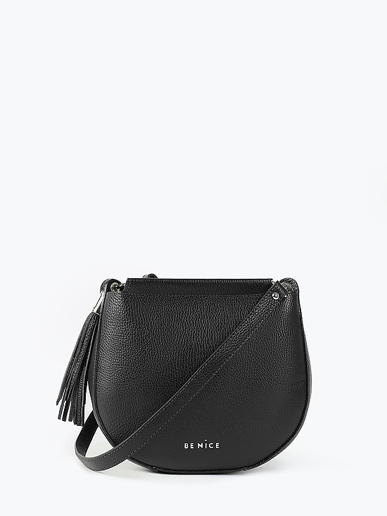 Черная сумочка кросс-боди из натуральной кожи с кисточкой  BE NICE