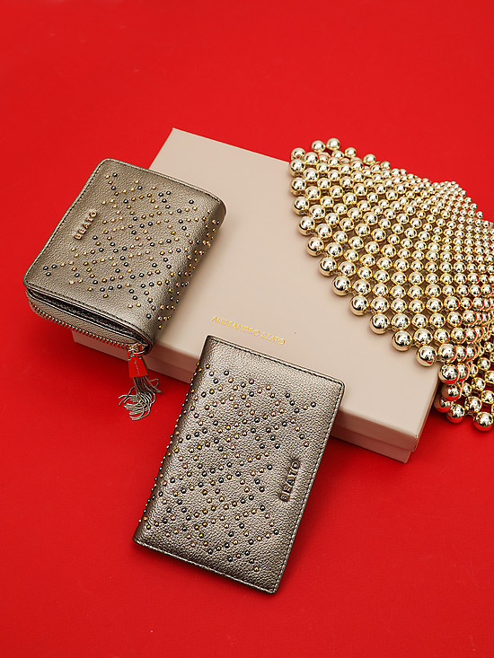 Подарочный набор из золотой кожи, состоящий из кошелька и обложки  Alessandro Beato