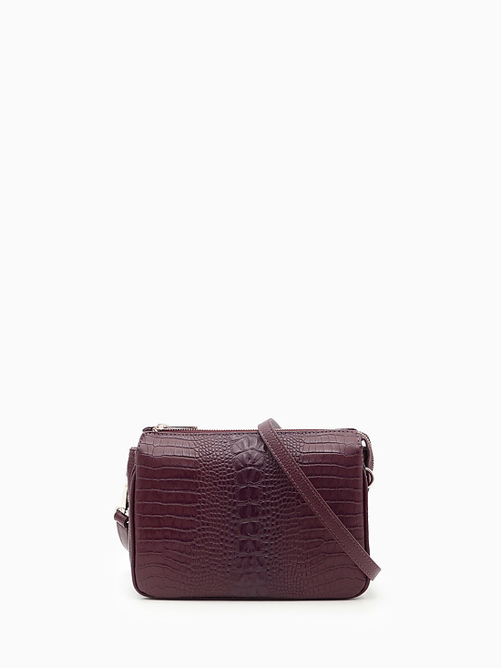 Бордовая сумочка кросс-боди из зернистой кожи и кожи под крокодила со съемным ремешком  BE NICE