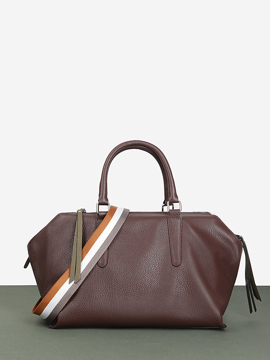 Большая сумка-тоут из мягкой коричневой кожи с оливковыми деталями с тремя отделами  Jazy Williams