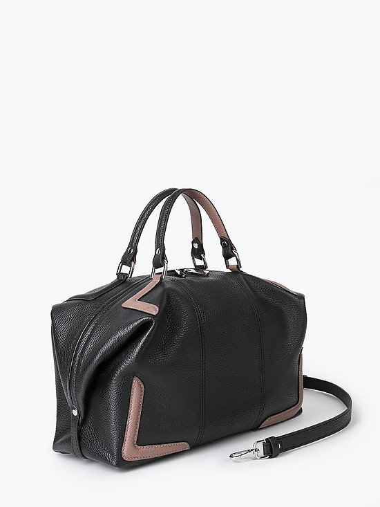 Черная объемная сумка-тоут из мягкой кожи с бежевыми вставками  Jazy Williams