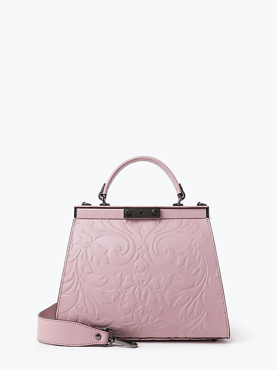 Светло-розовая сумка-саквояж из кожи с узорным тиснением  BE NICE