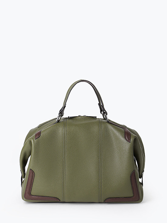Оливковая объемная сумка-тоут из мягкой кожи с коричневыми вставками  Jazy Williams
