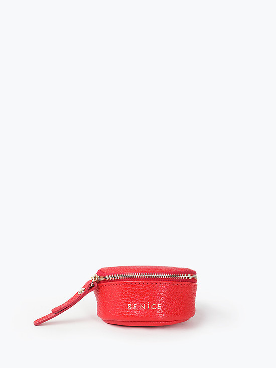 Красный кожаный кошелек-монетница с ремешком-браслетом  BE NICE