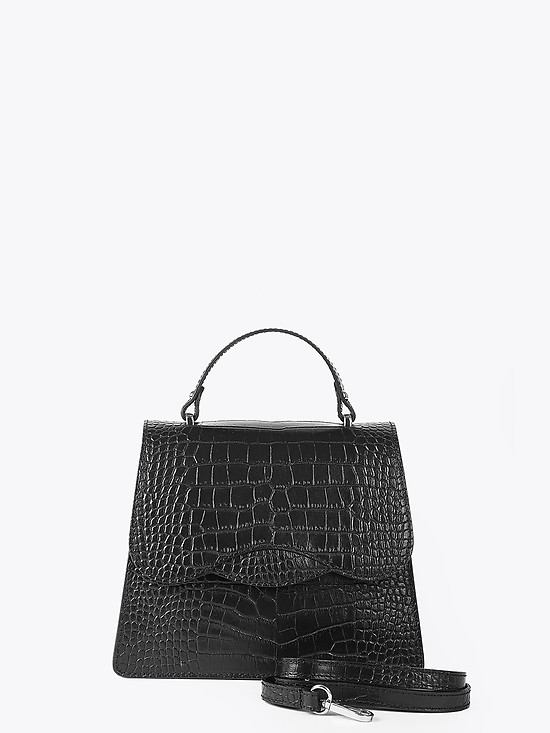 Базовая черная сумка-сэтчел из плотной кожи под крокодила  BE NICE