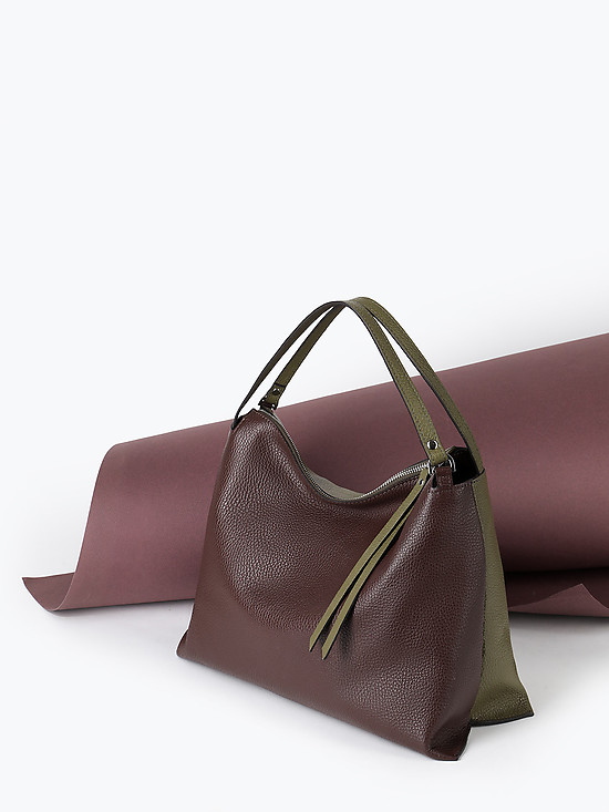 Мягкая двусторонняя сумка-тоут из оливковой и коричневой кожи  Jazy Williams