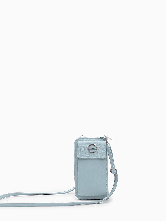 Микро-сумочка - кошелек для телефона из голубой кожи  Folle