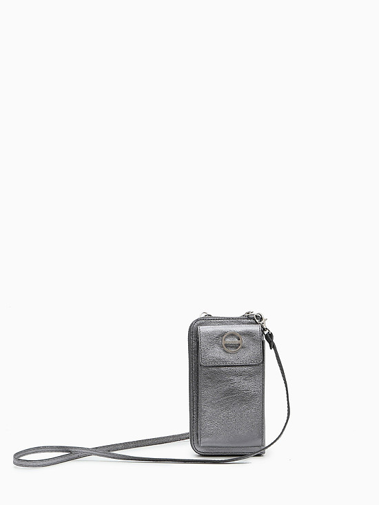 Микро-сумочка - кошелек для телефона из серебристо-серой кожи  Folle