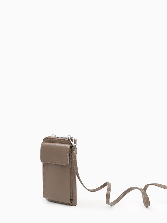 Микро-сумочка - кошелек для телефона из серо-бежевой кожи  Folle