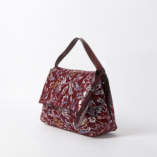 Компактная сумочка из бордового нубука с мерцающей обработкой и имитацией вышивки  Tony Bellucci