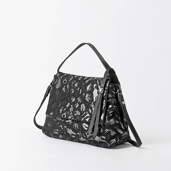 Компактная сумочка из серебристой кожи и объемной имитацией кружева  Tony Bellucci