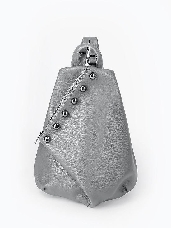 Серый рюкзак-капля из мягкой кожи  BE NICE