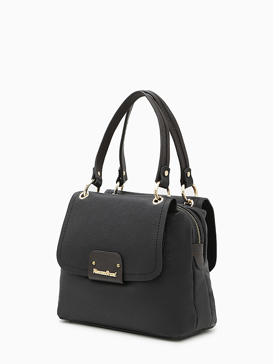 Черная сумка-тоут с потайными карманами и коричневыми ручками  Vanessa Scani