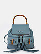 Кожаный рюкзак цвета голубого денима с деревянной ручкой  Tony Bellucci