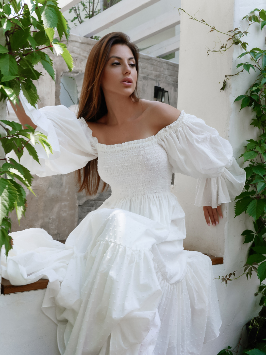Длинное платье в романтическом стиле из хлопка – Россия, белого цвета, хлопок. Купить в интернет-магазине в Уфе. Цена 15430 руб.