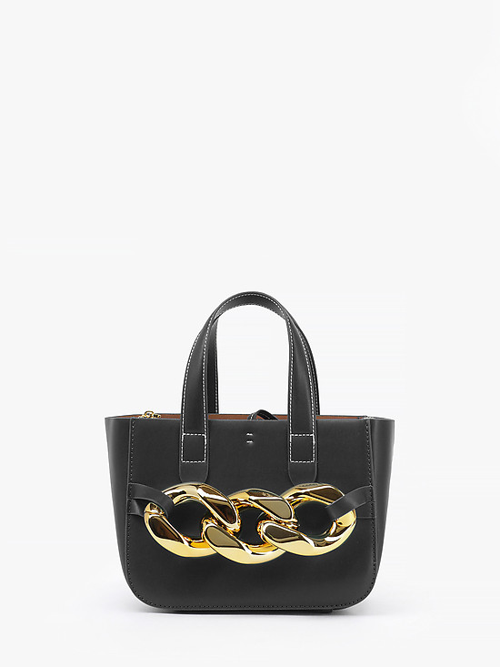 Черная сумка-тоут из гладкой кожи с декоративной цепью  Ivory