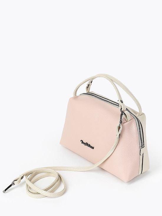 Небольшая сумочка-боулер из пудрово-розовой и бежевой кожи  Tony Bellucci