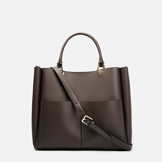 Кожаная сумка-тоут среднего размера в коричнево-сером оттенке  Gianni Notaro