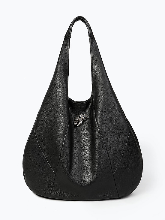 Сумка-мешок в чёрном цвете из натуральной кожи  Folle