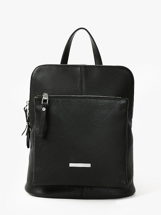 Повседневный черный кожаный рюкзак с внешним карманом  Alessandro Birutti