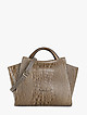 Коричнево-бежевая сумка-тоут из кожи под крокодила с деревянными ручками  Tony Bellucci