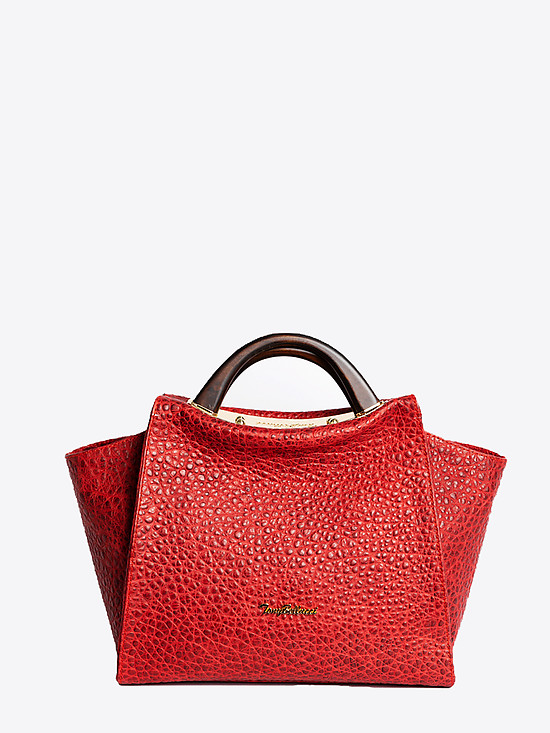 Красная сумка-тоут из крупнозернистой кожи с деревянными ручками  Tony Bellucci