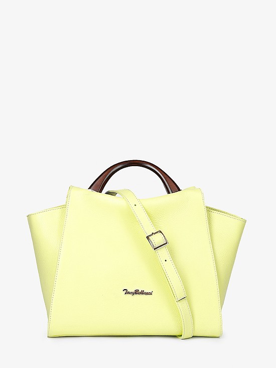 Светло-желтая кожаная сумка-тоут с деревянными ручками  Tony Bellucci
