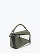 Небольшая сумочка-боулер в стиле колор-блок из приглушенно-зеленой, черной и белой кожи  Ivory