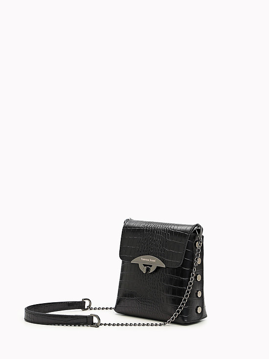 Черная сумка-клатч из кожи с тиснением под кожу крокодила  Vanessa Scani