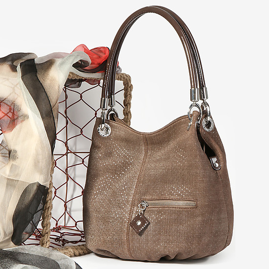 Женственная сумка-мешок из замши с лазерной обработкой  Arcadia