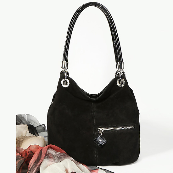 Женственная черная сумка-мешок из замши  Arcadia