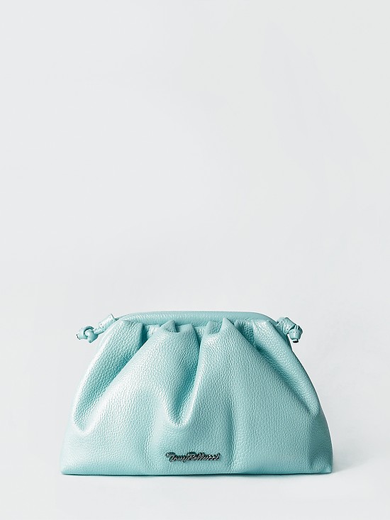 Маленькая сумочка-ридикюль из мягкой драпированной кожи светло-голубого оттенка  Tony Bellucci