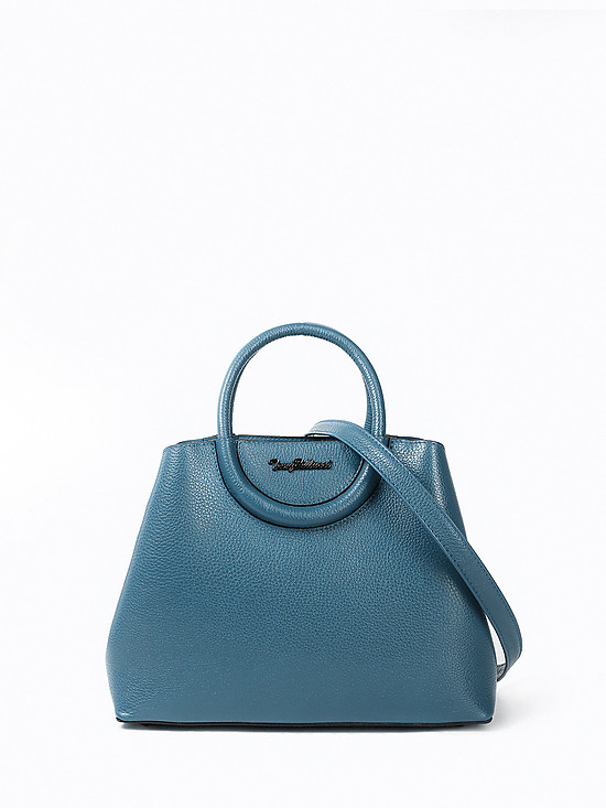 Кожаная сумка-тоут - трансформер цвета голубого денима с круглыми ручками  Tony Bellucci