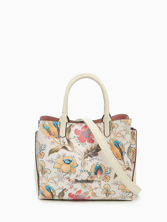 Цветная сумка-тоут из кожи с цветочным принтом  Vanessa Scani