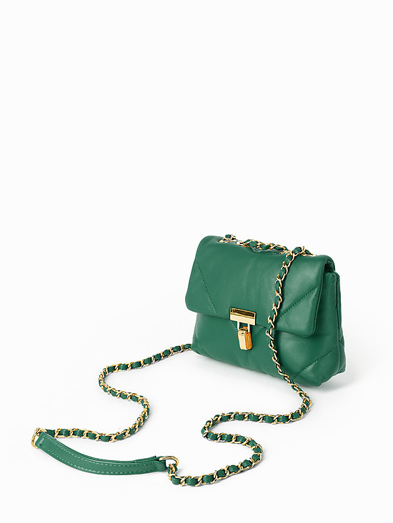 Зеленая сумочка кросс-боди из мягкой стеганой кожи с золотистой фурнитурой  Vanessa Scani