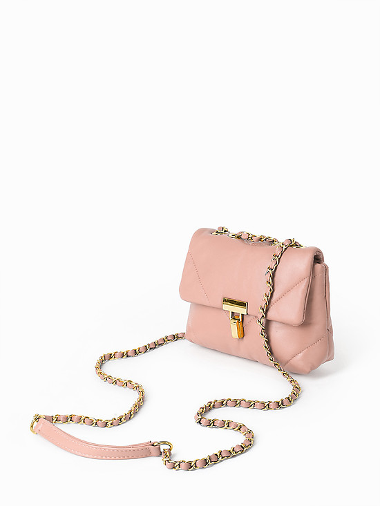 Пудрово-розовая сумочка кросс-боди из мягкой стеганой кожи с золотистой фурнитурой  Vanessa Scani