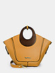 Горчично-желтая кожаная сумка-тоут с круглыми деревянными ручками  Tony Bellucci