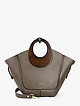 Темно-коричневая кожаная сумка-тоут с круглыми деревянными ручками  Tony Bellucci