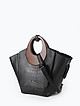 Черная кожаная сумка-тоут со вставками под крокодила и круглыми деревянными ручками  Tony Bellucci