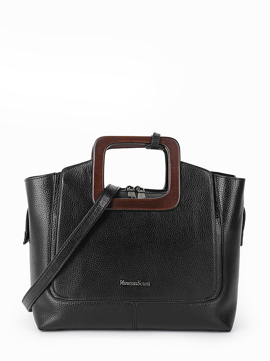 Серная сумка-тоут из зернистой кожи с деревянными ручками  Vanessa Scani