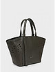 Темно-оливковая сумка-тоут - трапеция из кожи с декоративной перфорацией  Tony Bellucci