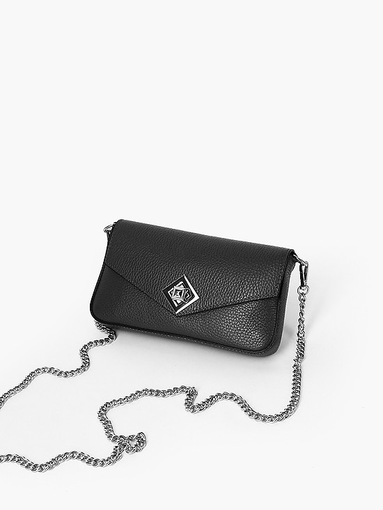 Черная кожаная сумочка клатч с дополнительным ремешком-цепочкой  BE NICE