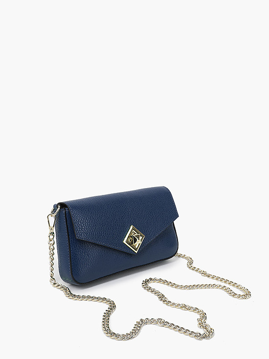 Темно-синяя кожаная сумочка клатч с дополнительным ремешком-цепочкой  BE NICE