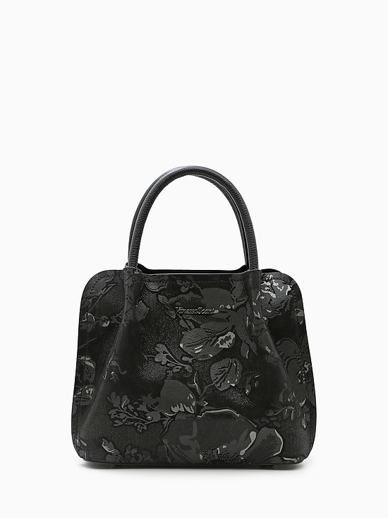 Черная сумка-тоут из замши с  цветочной лазерной обработкой  Vanessa Scani