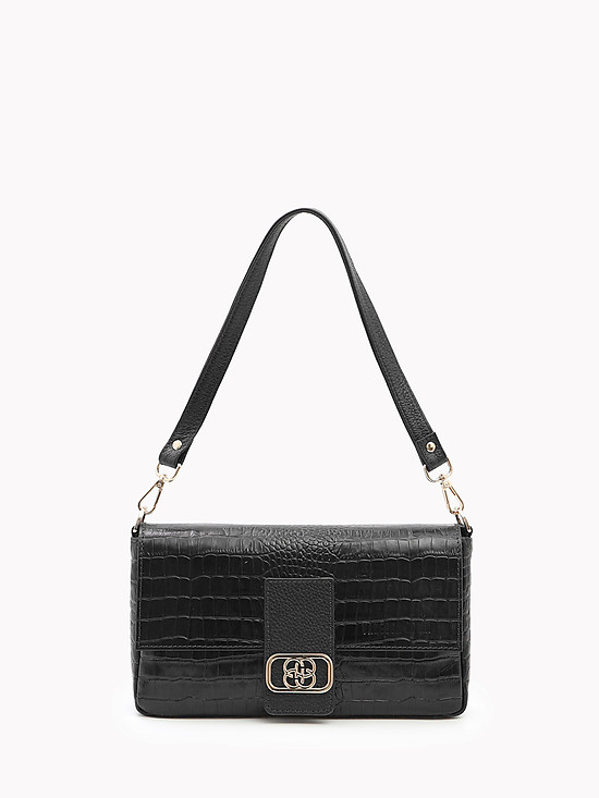 Черная сумочка-багет из плотной кожи под крокодила  Vanessa Scani