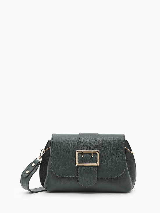 Небольшая зеленая сумка-багет из зернистой кожи с пряжкой и широким ремешком  Vanessa Scani